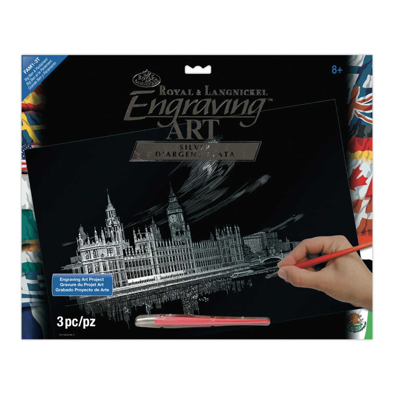 FAM-1 | Engraving Art™ Famous Places 3pc Big Ben & Parliament 11.25" x 15.325" Silver Foil Project